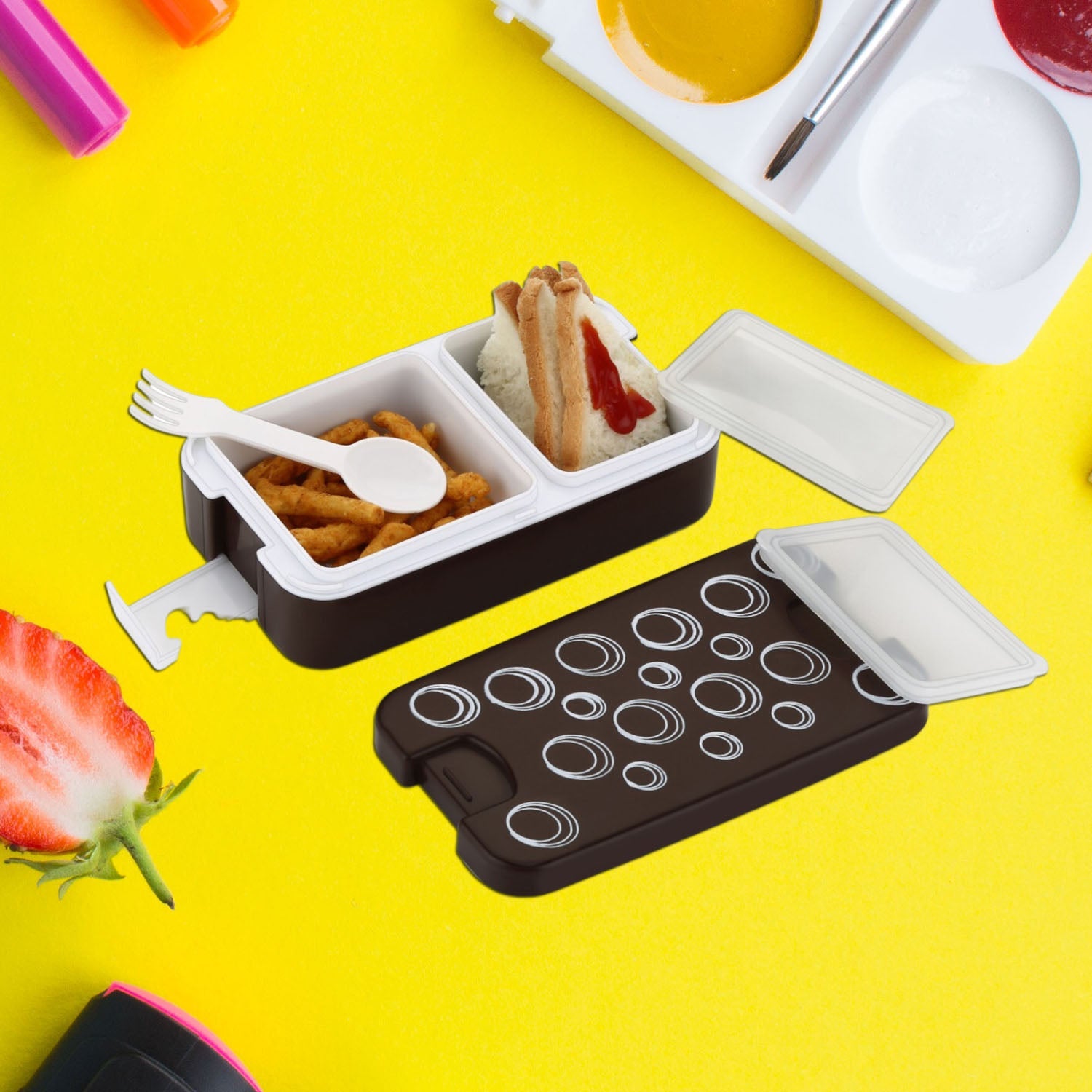 5330 Airtight Lunch Box 2 Compartment Lunch Box Leak Proof Food Grade Material Lunch Box Modern Appearance & Compact Lunch Box With Spoon DeoDap 5330 Airtight Lunch Box 2 Compartment Lunch Box Leak Proof Food Grade Material Lunch Box Modern Appearance & Compact Lunch Box With Spoon DeoDap